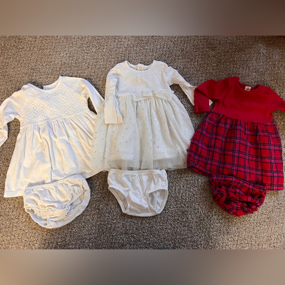 Bundle lot of 3 girls long sleeve dresses carters and Tucker + Tate 12 months